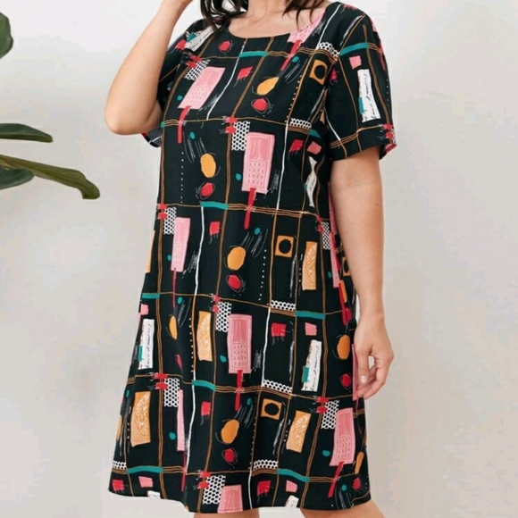 #34 Brand New Plus Geometric Print Tunic Dress - Picture 5 of 11